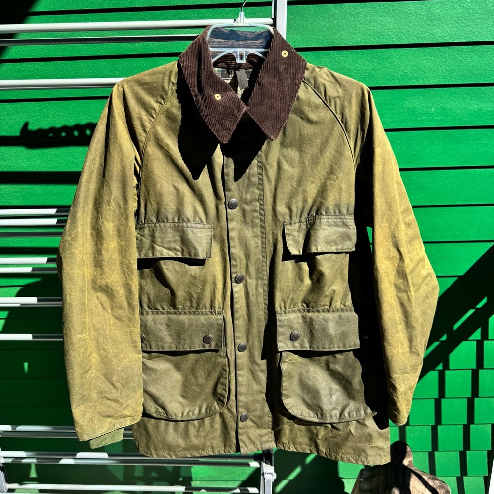 Barbour Olive Jacket with Dark Brown Collar